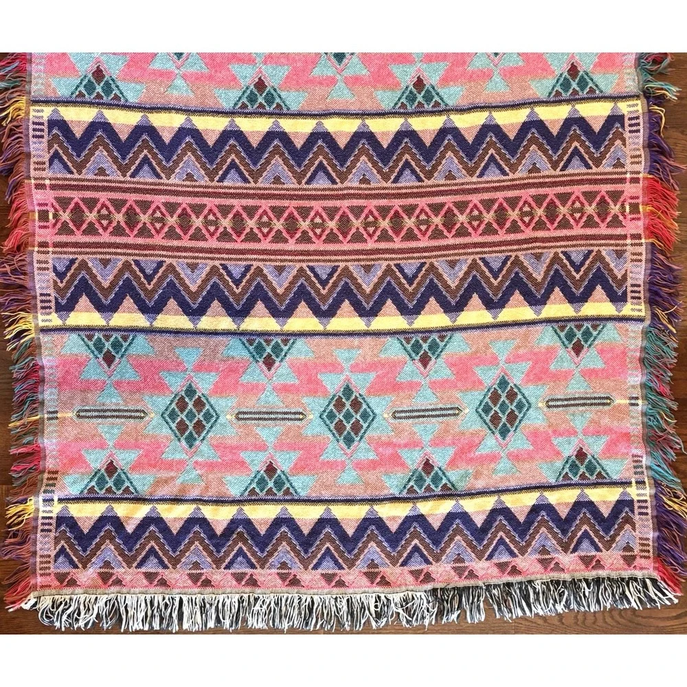 Vintage Goodwin Weavers Aztec Southwest Throw Blanket Fringe 60